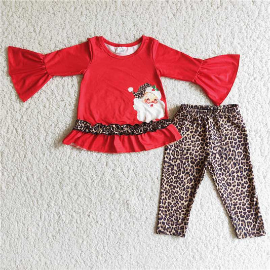 6 B3-19 Santa Red Long Sleeve Top Leopard Print Trousers