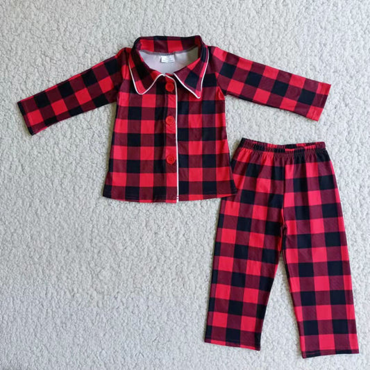 6 B8-24 Boys Red Plaid Button Long Sleeve Trousers Pajamas