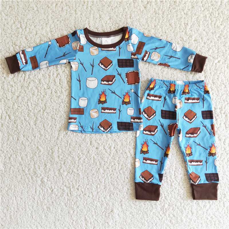 6 A6-3 Boys Flame Blue Long Sleeve Pajama Set