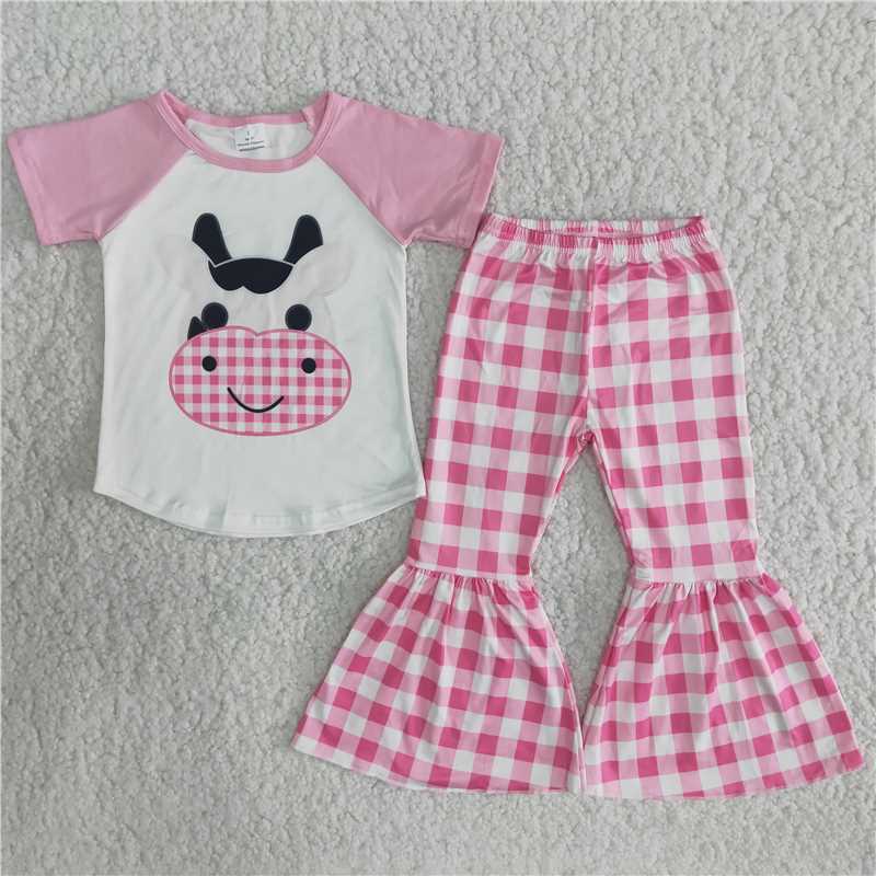 B9-11 Small cow pink trousers suit