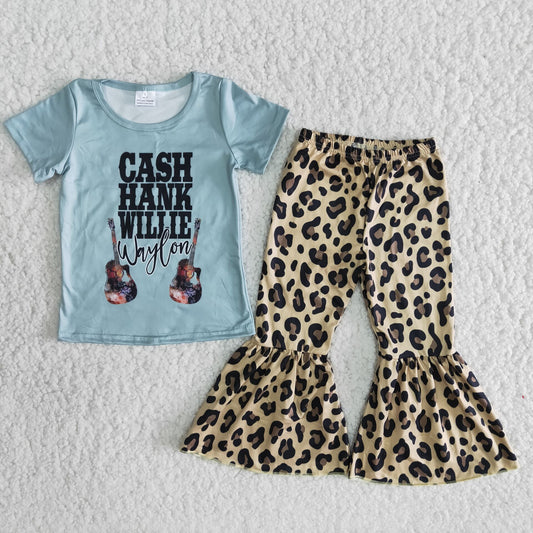 D9-13 cash guitar leopard flared pants set