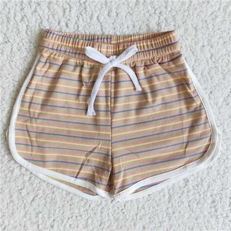 B0-15 Blue-yellow-red striped lace-up shorts