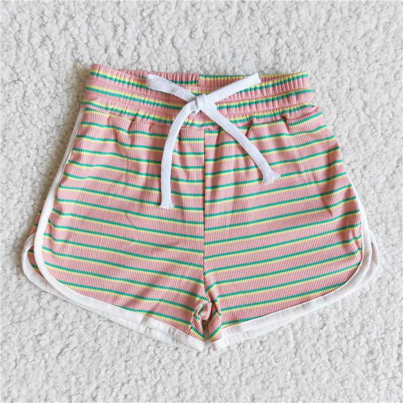 B0-29 Green and Yellow Striped Lace-Up Shorts