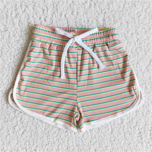 B0-29 Green and Yellow Striped Lace-Up Shorts