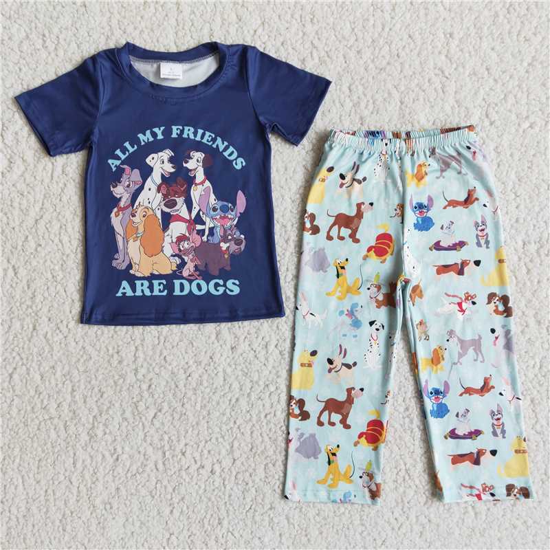 E11-12 Boys' Dark Blue Short Sleeve Pants Set