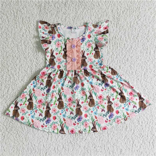 B11-30 Easter Bunny Print Fly-Sleeve Dress