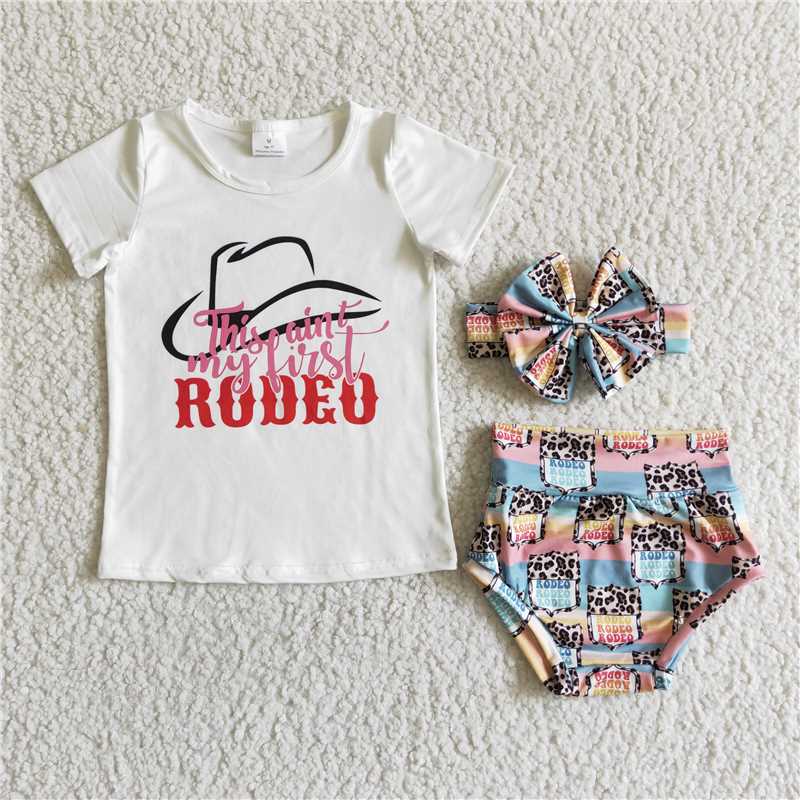 GBO0023 Girls White Short Sleeve Color Yellow Pink Blue Briefs Suit with bow
