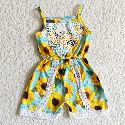 SR0001 New summer Yellow Sunflower White Lace Sling Bodysuit