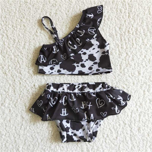 S0003 Black Ink Dye Ladies Two Piece Swimsuit