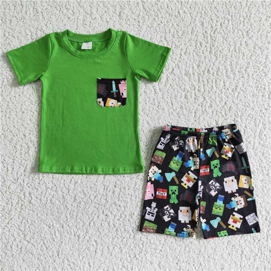 BSSO0078 Boys Minecraft Pocket Short Sleeve Shorts Set D 5.6