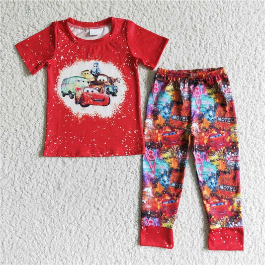BSPO0011  Boys' Cars Red Short Sleeve Pants Set