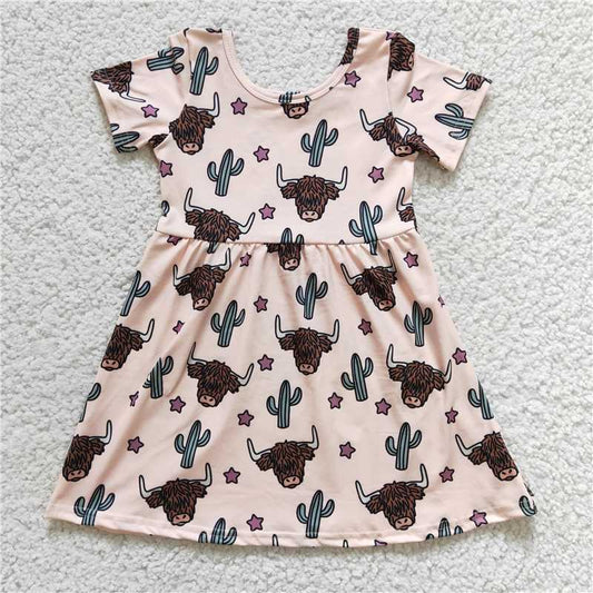 GSD0178 Girls Alpine Cow Cactus Short Sleeve Dress