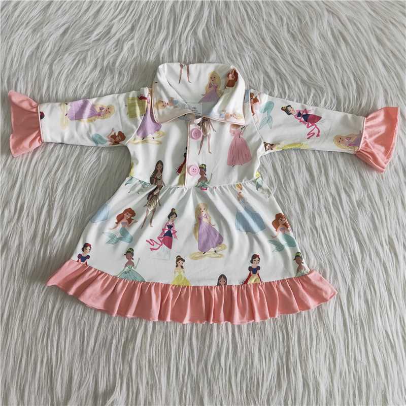 6 A24-29 girls Pink Lace Long Sleeve Dress