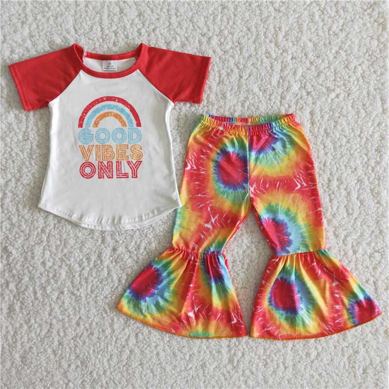 B14-15 Rainbow good short-sleeved top + trousers set