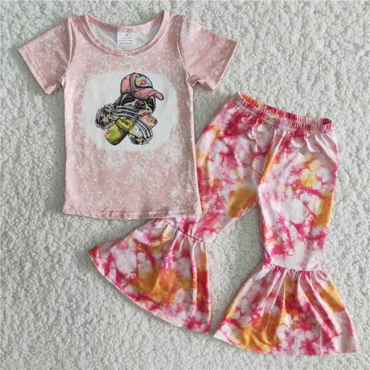 B16-24 Hat Pig Short Sleeve + Colorful Flared Pants Suit