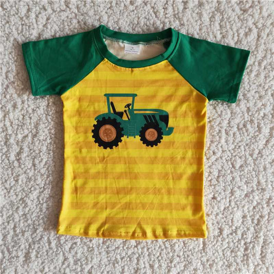 B11-3 Green Truck Boys Striped Short Sleeves