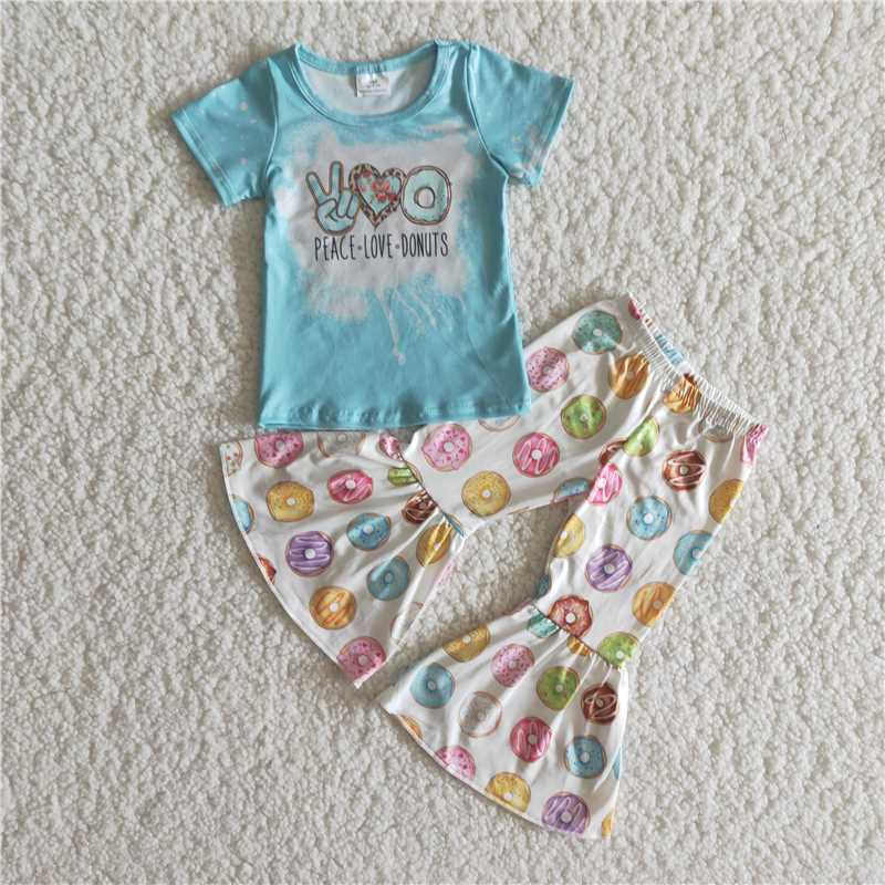 A14-4 donuts blue short sleeve donut wide leg pants suit