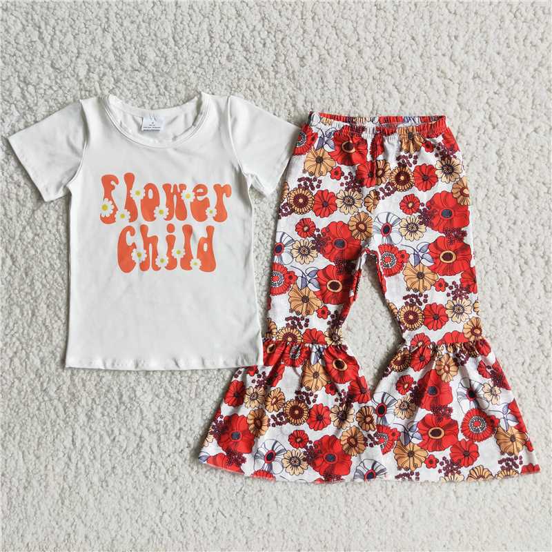 C9-14 flower top print flared pants set