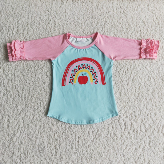 A20-19 Red Apple Rainbow Pink Lace Sleeve Top