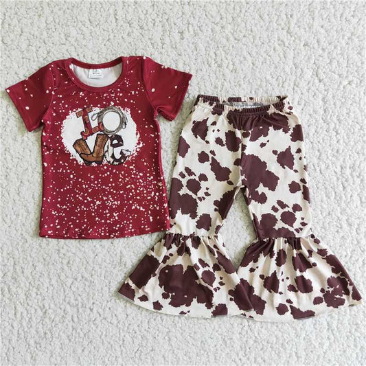 E2-3 LOVE Red Short Sleeve Top Cow Spotted Set D 4.10