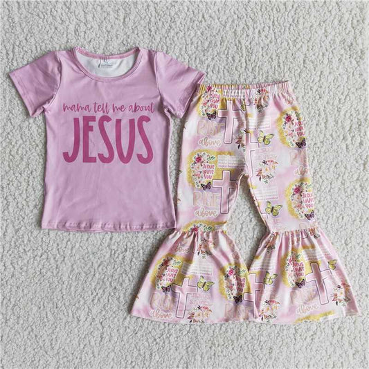 D10-4 Pink Short Sleeve Flared Pants Suit