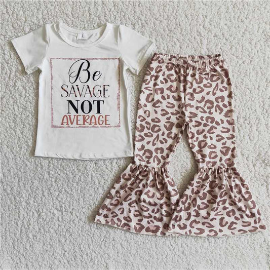 D8-16 Letter Short Sleeve Top Leopard Print Flared Pants