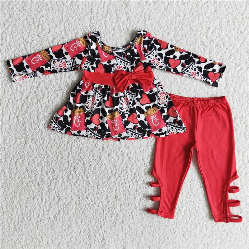 6 A25-30 Love Snacks Bow Top Red Pants Set