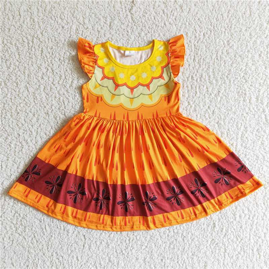 GSD0006 Orange Flying Sleeve Pattern Dress