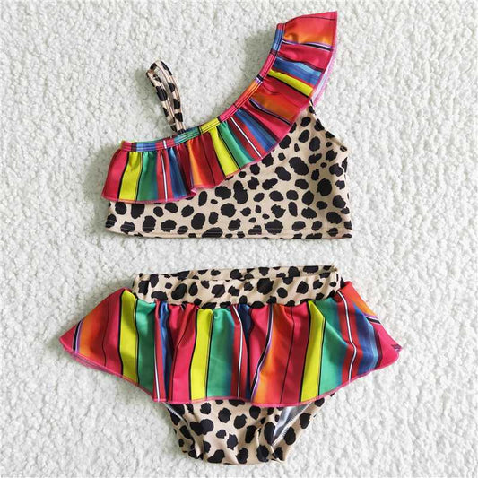 S0001 Red Cross Shoulder Leopard Print Two-Piece Swimsuit