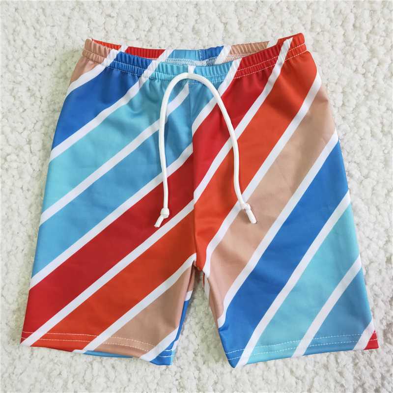 SS0005 Blue and Yellow Striped Drawstring Swim Shorts