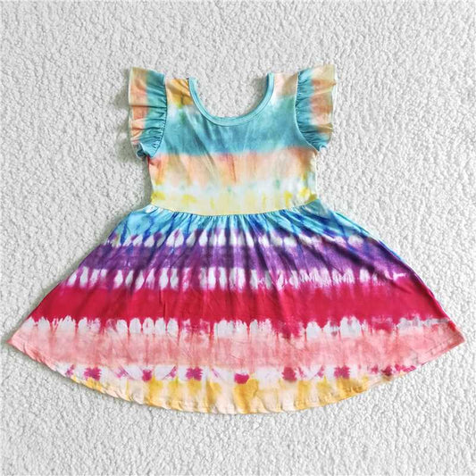 GSD0024 Girls Flying Sleeves Round Neck Large Skirt Color Dress D 6.27