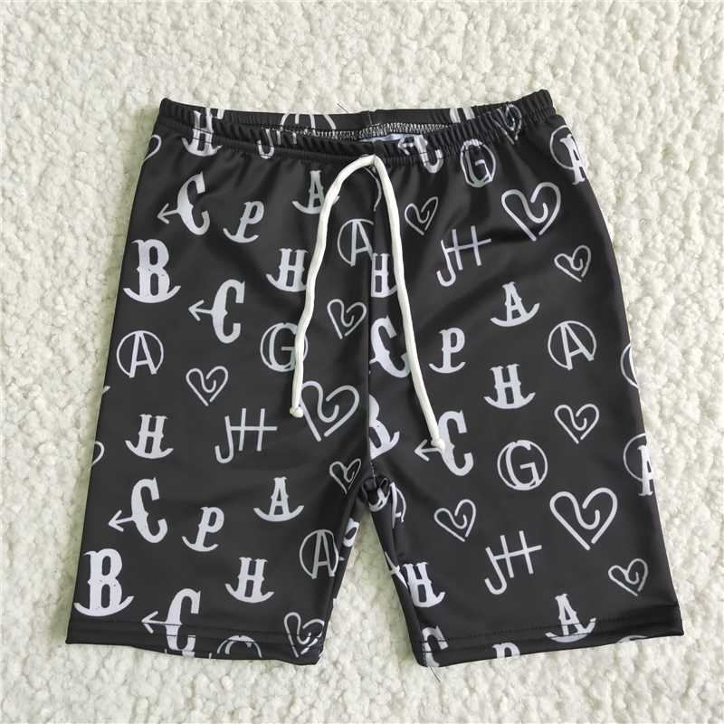 SS0003 Black Lettering Drawstring Swim Shorts