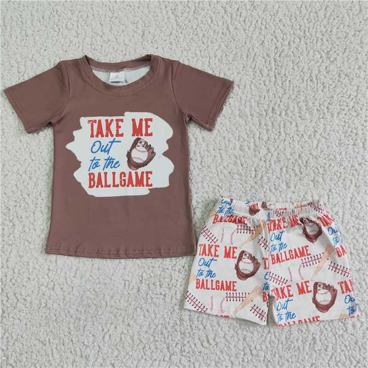 BSSO0023 boy's light coffee short sleeve shorts set