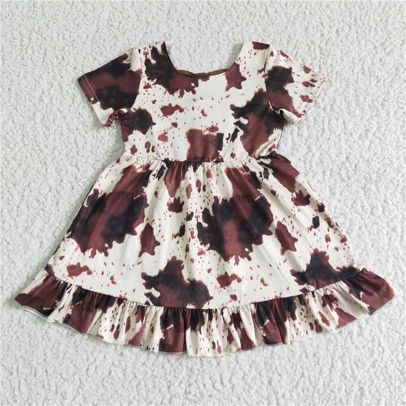 GSD0032 short sleeve cow print ruffle twirl dress