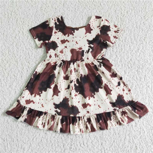 GSD0032 short sleeve cow print ruffle twirl dress
