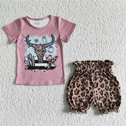 GSSO0089 baby girls summer fashion leopard set