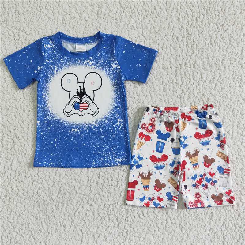 BSSO0068 Boys Blue National Day Short Sleeve Shorts Suit