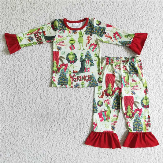 GLP0142 Girls Cartoon Christmas Tree Long Sleeve Pants Set
