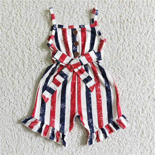 SR0032 Girls Suspender Button Red and Blue Striped Belt Bodysuit
