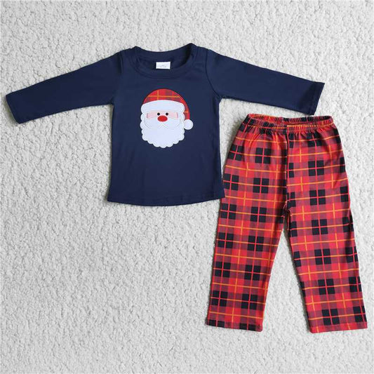 6 B3-37 Boys Embroidered Christmas Long Sleeve Check Set