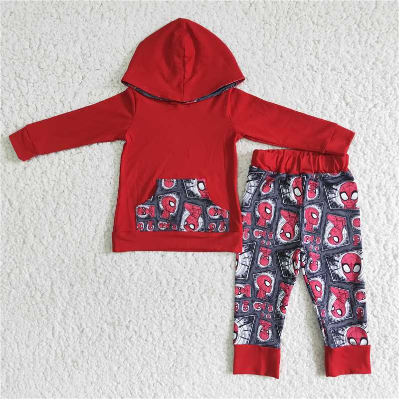 6 B4-21 Red Cartoon  Hooded Long Sleeve Sweater Pants Set