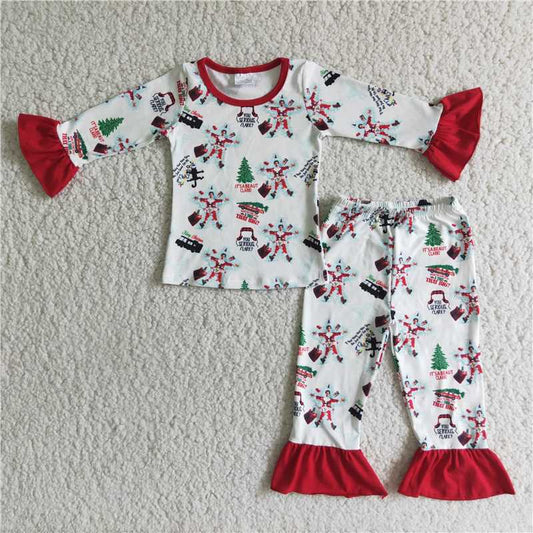 6 A2-18 Snowman Long Sleeve Top Red Plaid Trousers Set