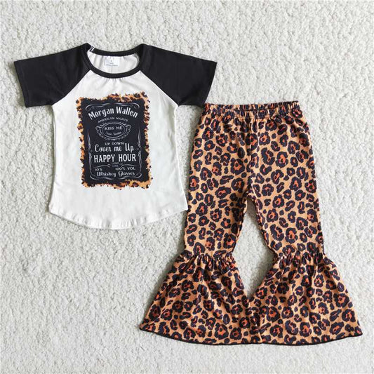 E2-20 Black Short Sleeve Top Leopard Pants Set D 4.10