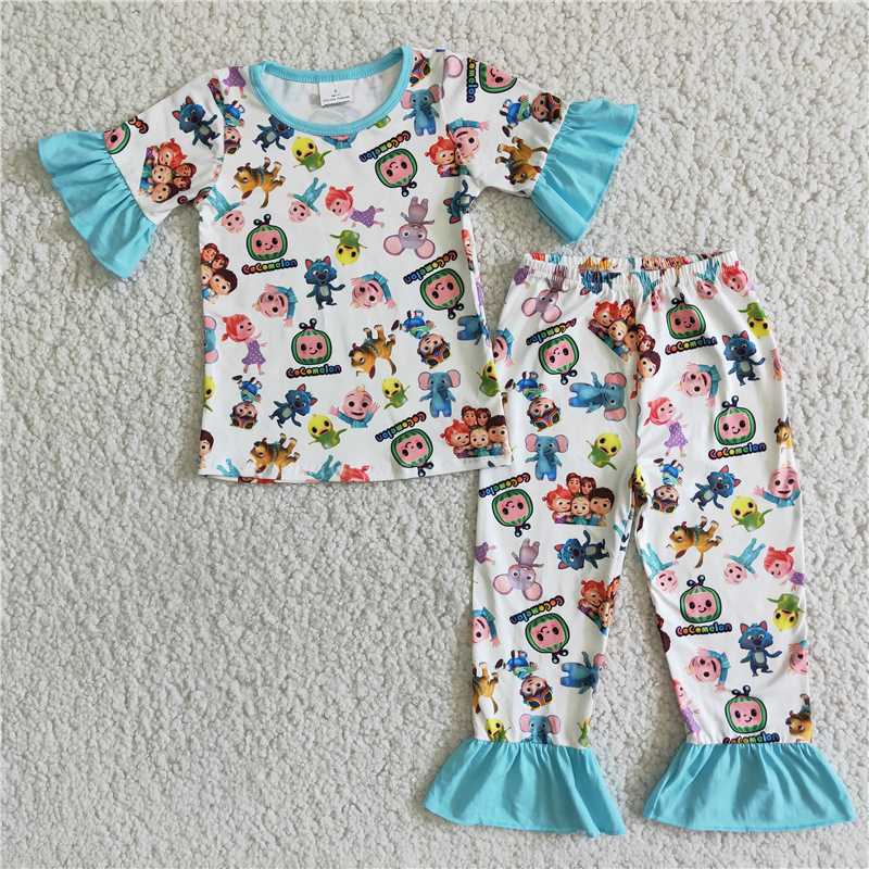 A3-2 girl cartoon short sleeve trousers lace suit