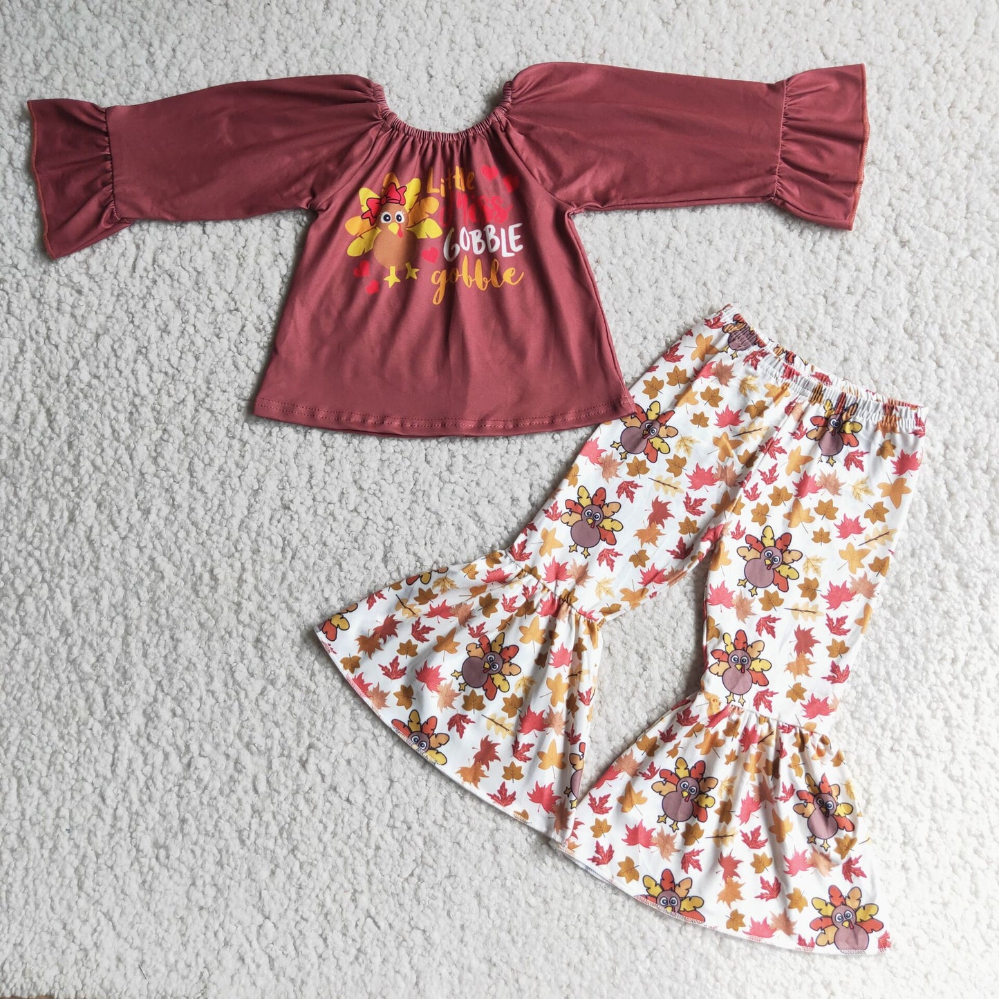 C8-19 Thanksgiving Turkey Letters Maple Leaf Girls Set