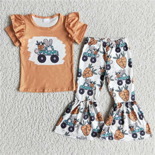 D11-4 Easter Bunny Ear Truck Short Sleeve Pants Set