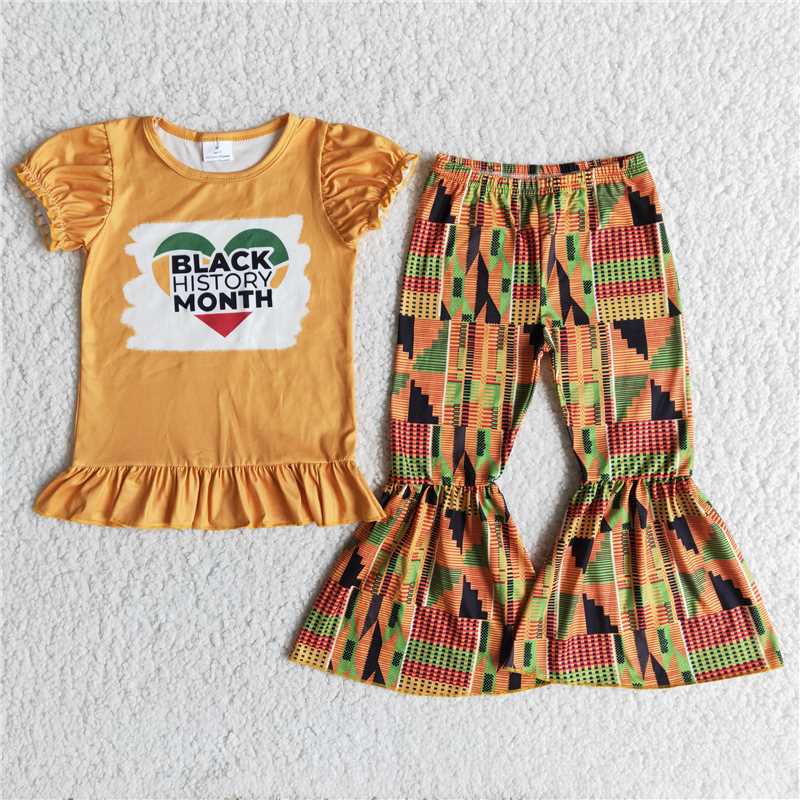 E10-5 Orange Short Sleeve Top Flared Pants Set