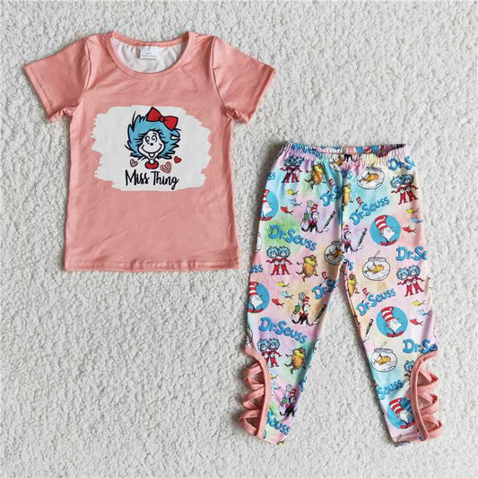 E7-16 Pink Short Sleeve Pants Set