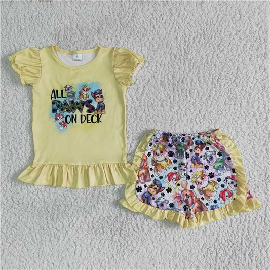 C1-28  Cartoon Yellow Short Sleeve Shorts Set