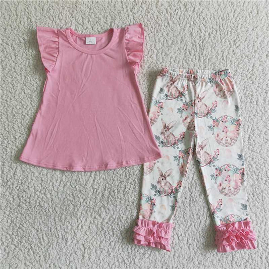 B13-28 Pink Flying Sleeve Rabbit Pants Set